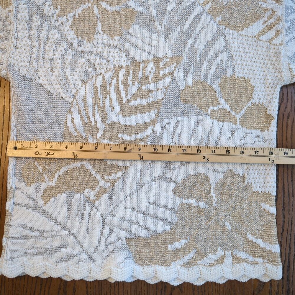 Vintage Jessica Stevens Knit Sweater Womens M Beige Ivory Metallic Leaves - Picture 9 of 14